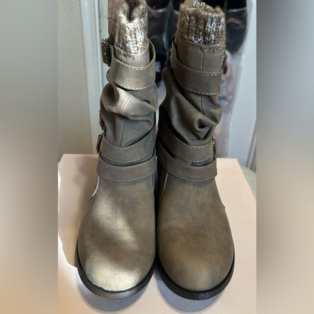 JustFab Taupe Ankle Boots with Knit Cuff